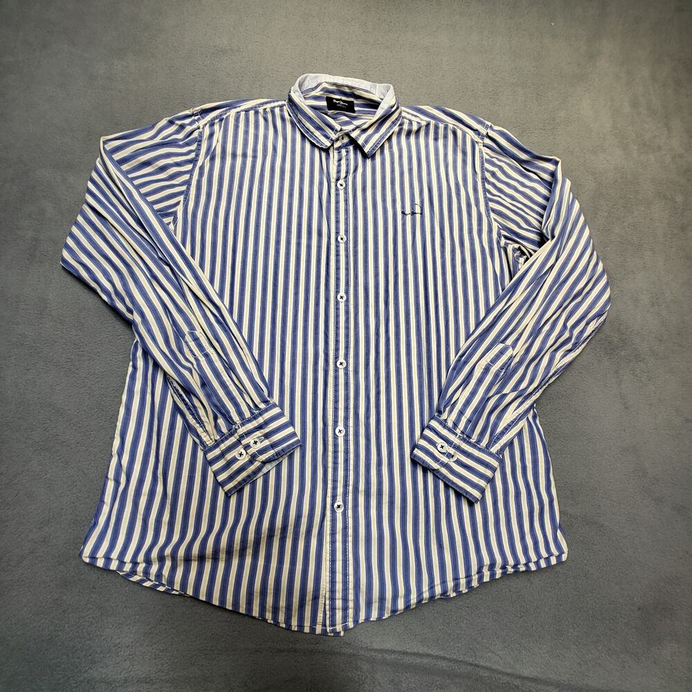Pepe Jeans Button Up Shirt Mens L Striped Long Sleeve Y2K